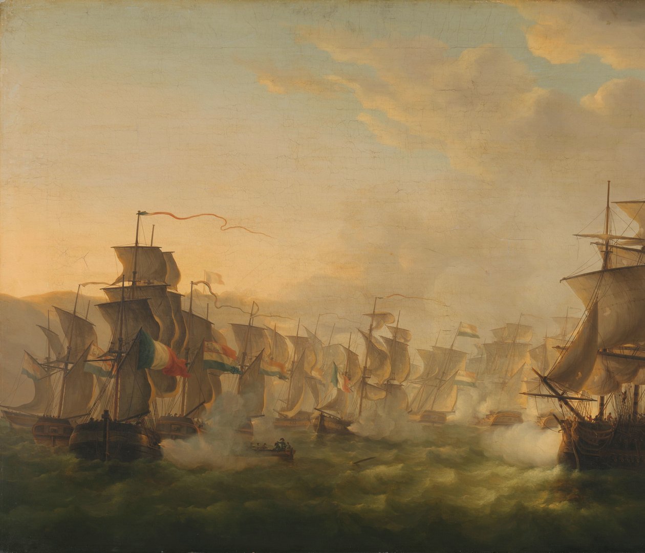 Střet nizozemské a britské flotily během plavby holandské flotily do Boulogne (1804) od Martinus Schouman (signed by artist)