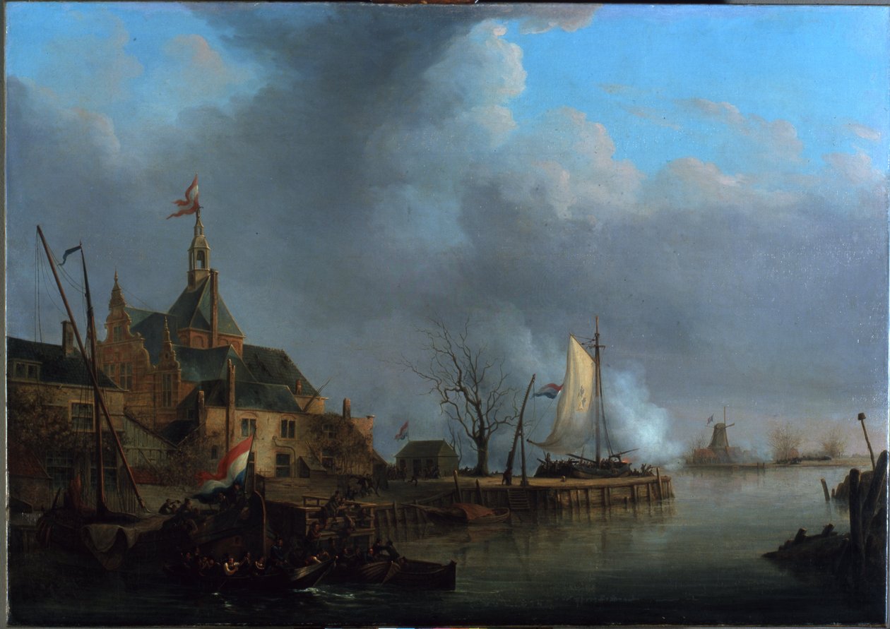 Nizozemština: Francouzské ostřelování Dordrechtu 24. listopadu 1813 od Martinus Schouman