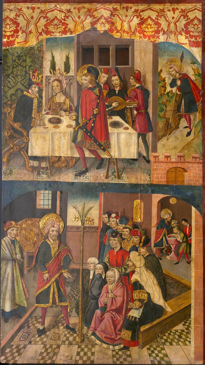 Svatý Kryštof odchází od krále, který se bál Satana; Svatý Kryštof a jeho obrácení od Martín de Soria