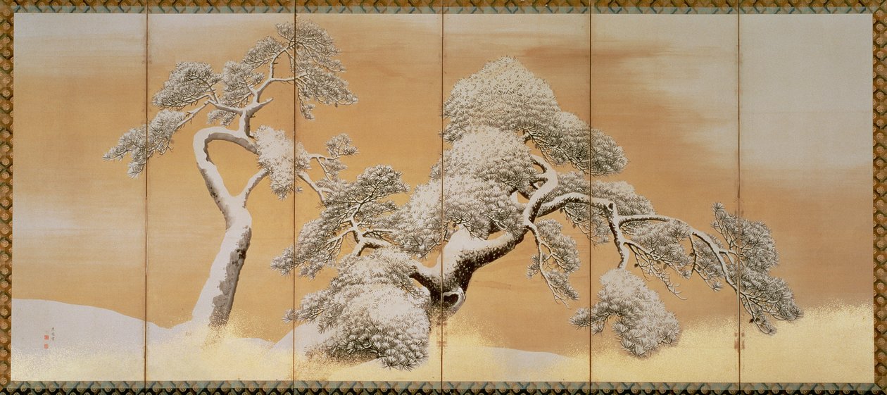 The Pines under Snow (pero a inkoust, barva, zlatý papír na panelu) (viz 216567) od Maruyama Okyo