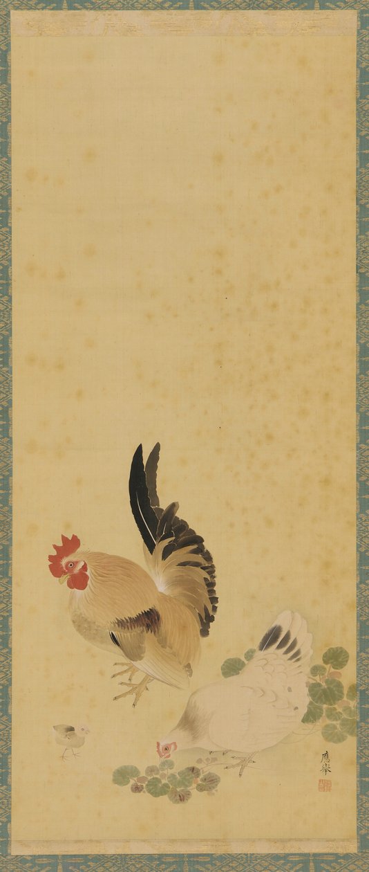 Kohout, slepice a kuřátko, období Edo, 18. století. od Maruyama Okyo