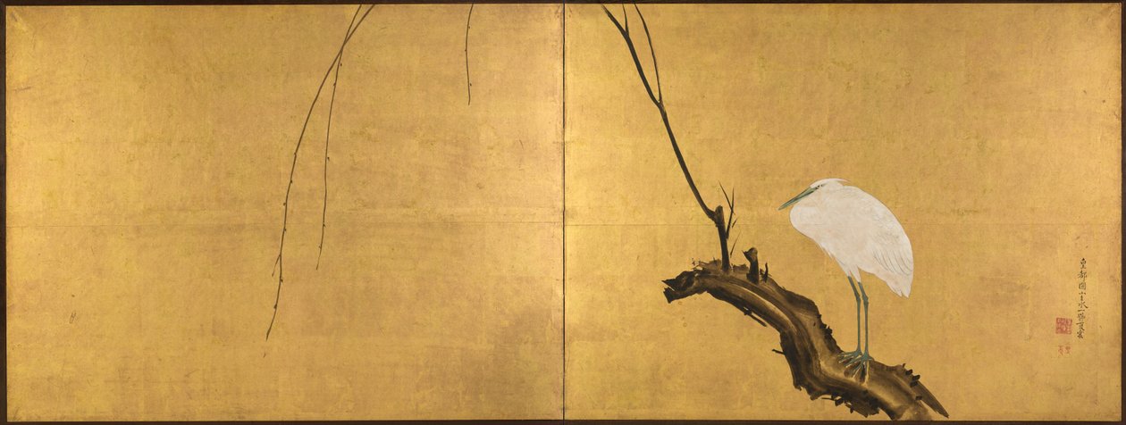 Volavka na vrbové větvi, konec 1700s. od Maruyama Okyo