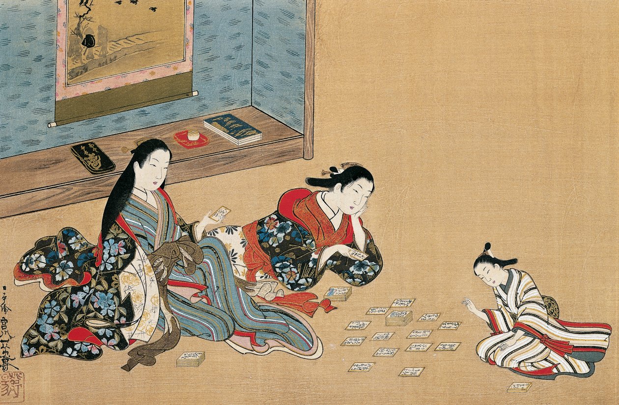 Naiset pelikortit, Maruyama Okyo (1733-1765), silkkimaalaus ukiyo-e-tyyliin, Japani od Maruyama Okyo