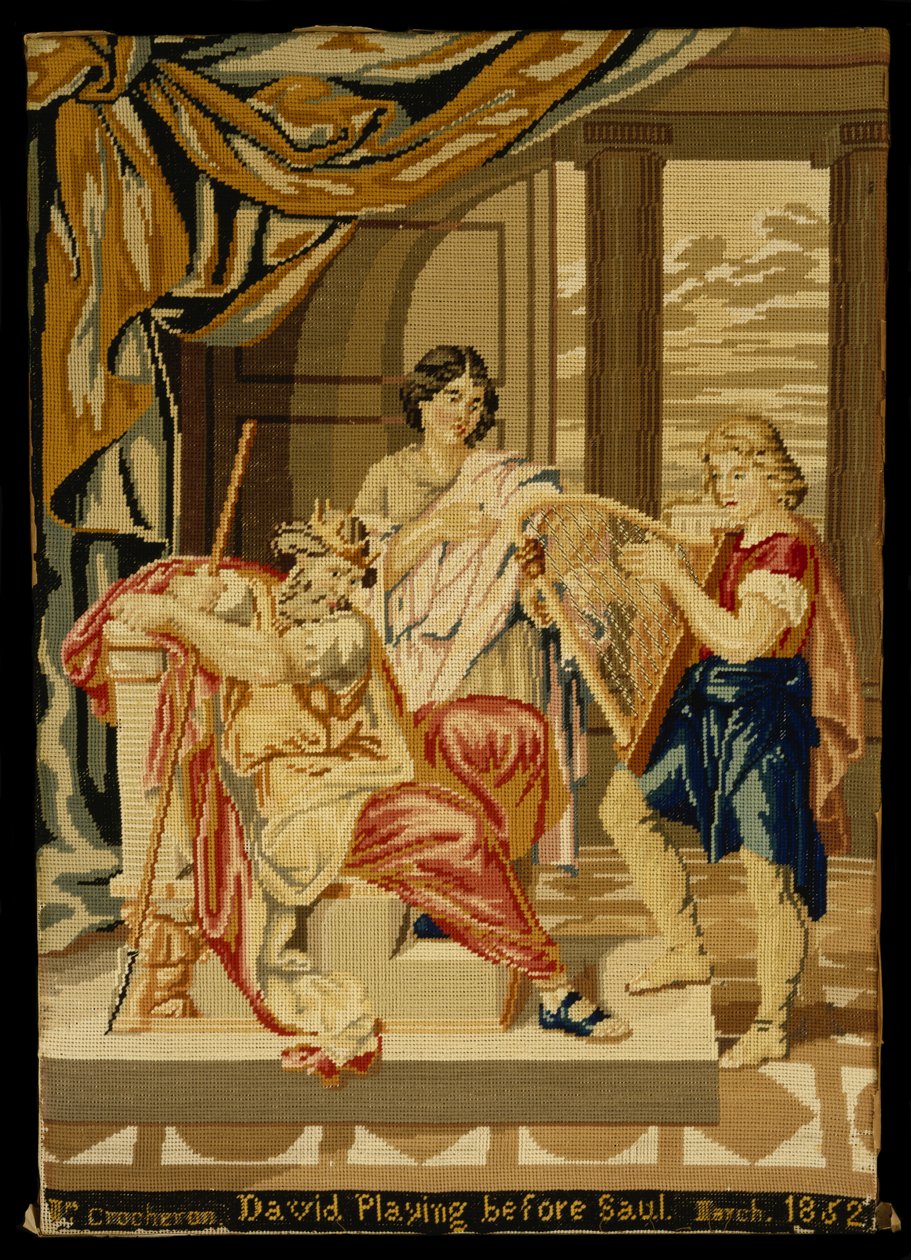 David Hraje před Saulem, 1852 (len a vlna) od Mary Ann 1812 1888 Crocheron