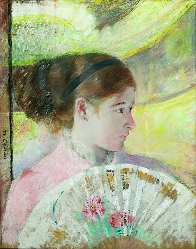 Mladá dáma v loge hledí doprava od Mary Cassatt