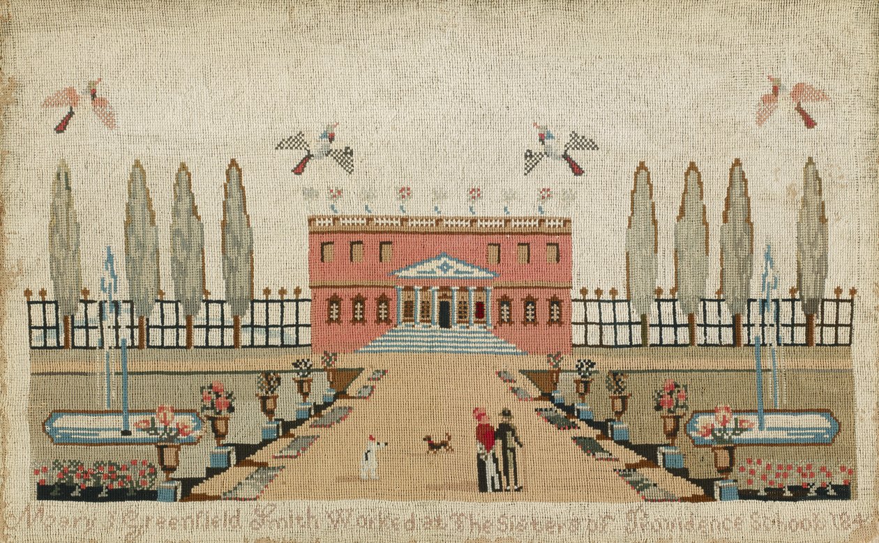 Woolwork Picture, c. 1843 (vlna a hedvábí na plátně) od Mary J. Greenfield Smith