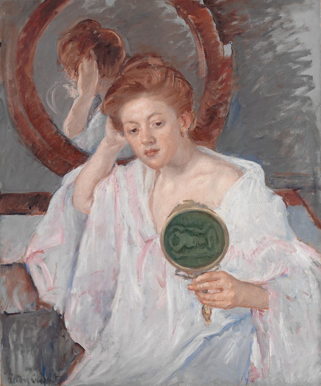 Denise u jejího toaletního stolku, kolem 1908-9 od Mary Cassatt