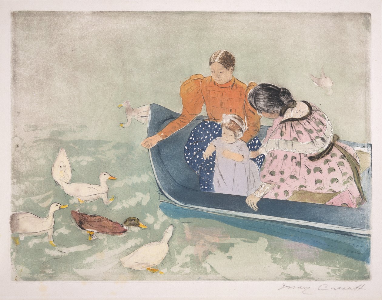 Feeding the Ducks, 1895 (suchá jehla a akvatinta na papíře) od Mary Cassatt