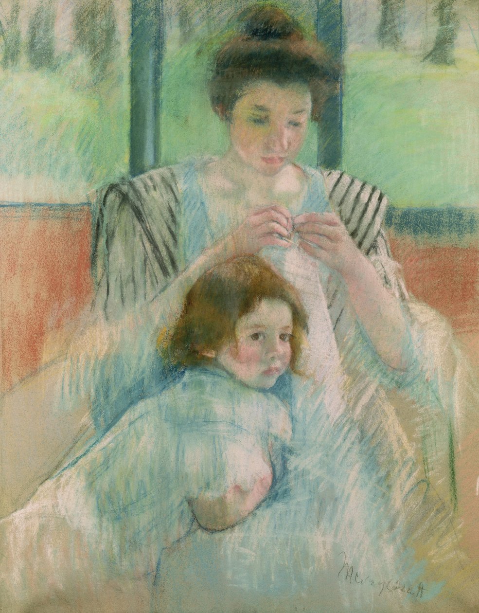 Matka a dítě (pastel na papíře) od Mary Cassatt