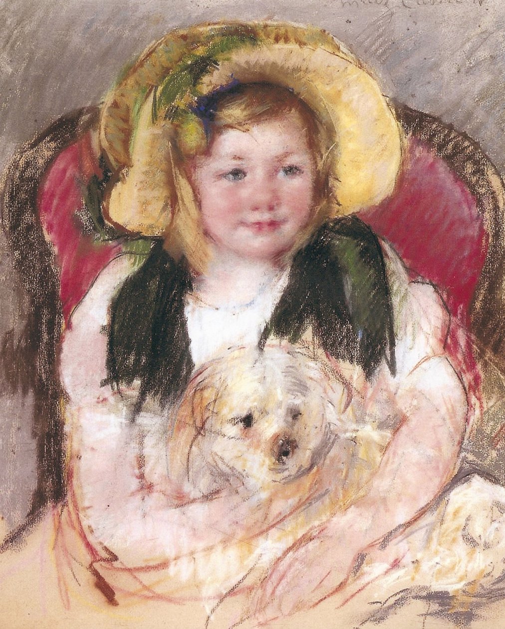 Sara se svým psem v křesle, 1901 od Mary Cassatt