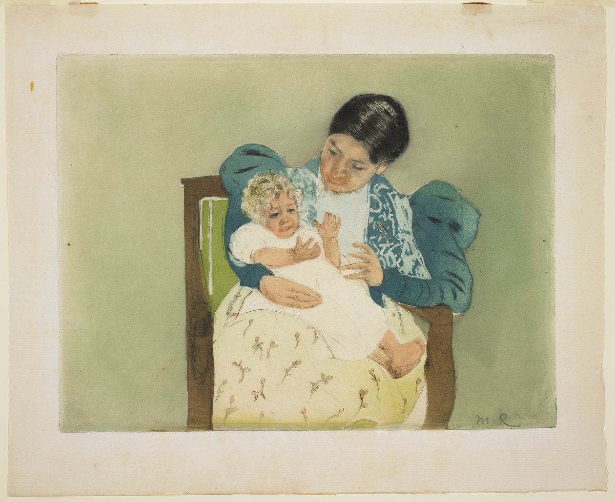 Bosé dítě, asi 1896-97 (barevná akvatinta a suchá jehla) od Mary Cassatt