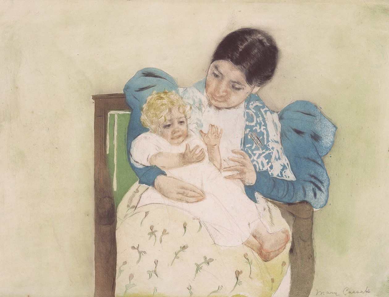 The Barefooted Child, c.1896 (suchá jehla a akvatinta v barvách) od Mary Cassatt