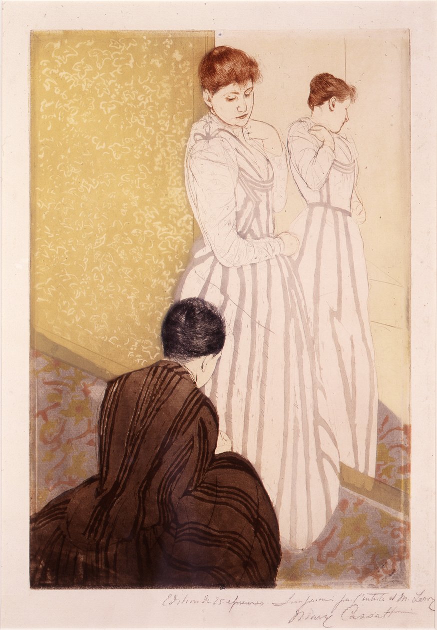 Fitting (inkoust a dřevěné uhlí na papíře) od Mary Cassatt