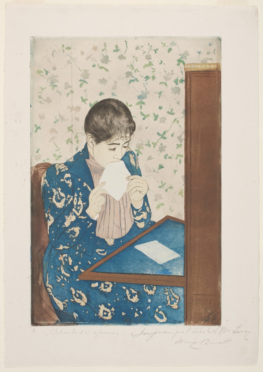 The Letter, 1890-91 (suchá jehla a akvatinta na papíře) od Mary Cassatt