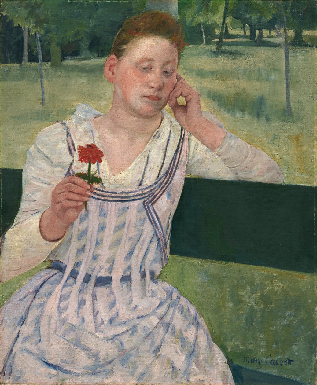 Žena s červenou cínií, 1891 od Mary Cassatt