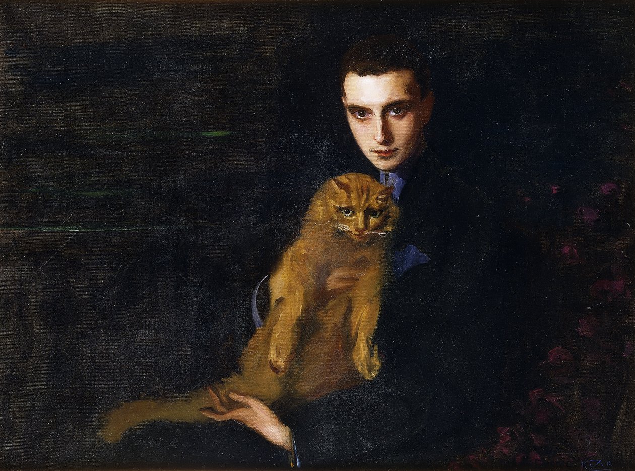 Portrét Erte s Míšou, c. 1915 (olej na plátně) od Mary Eristoff Kazak