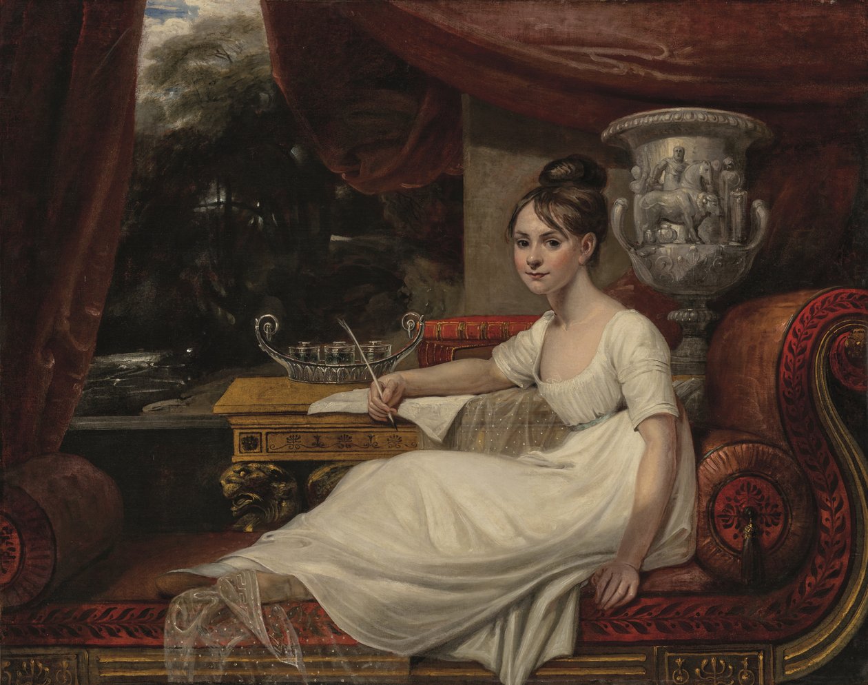 Portrét Eleanor Anne Pordenové, lady Franklinové (1795-1825), na lehátku (olej na plátně) od Mary Ann Flaxman