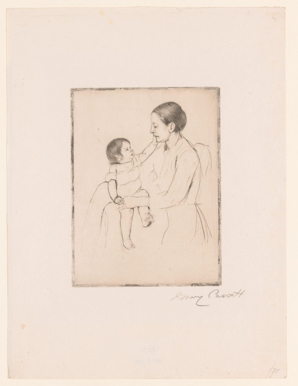 Láska Pohlazení Matka a dítě od Mary Cassatt (signed by artist)