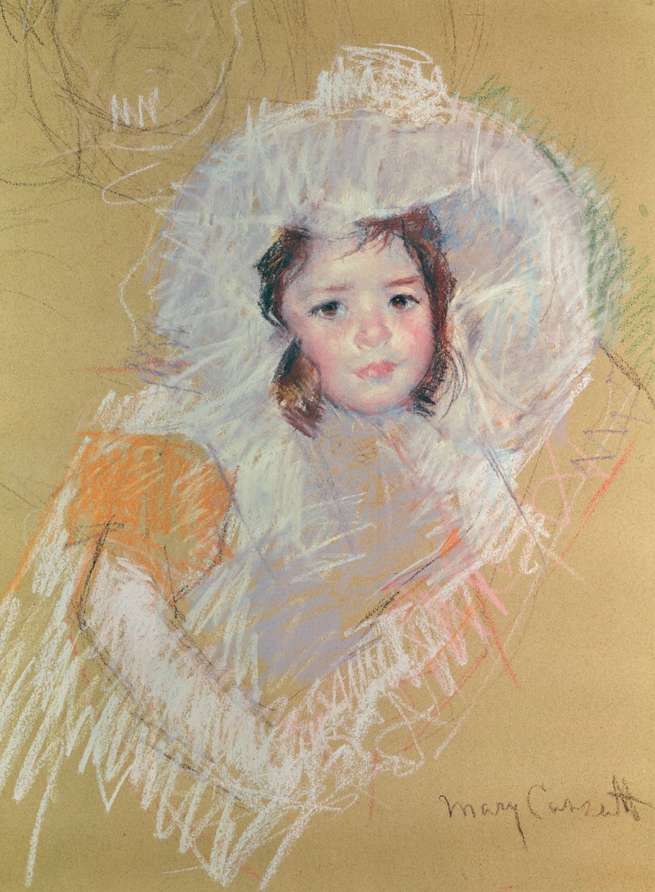 Busta mladé dívky nebo Margot Lux s velkým kloboukem (pastel na papíře) od Mary Cassatt