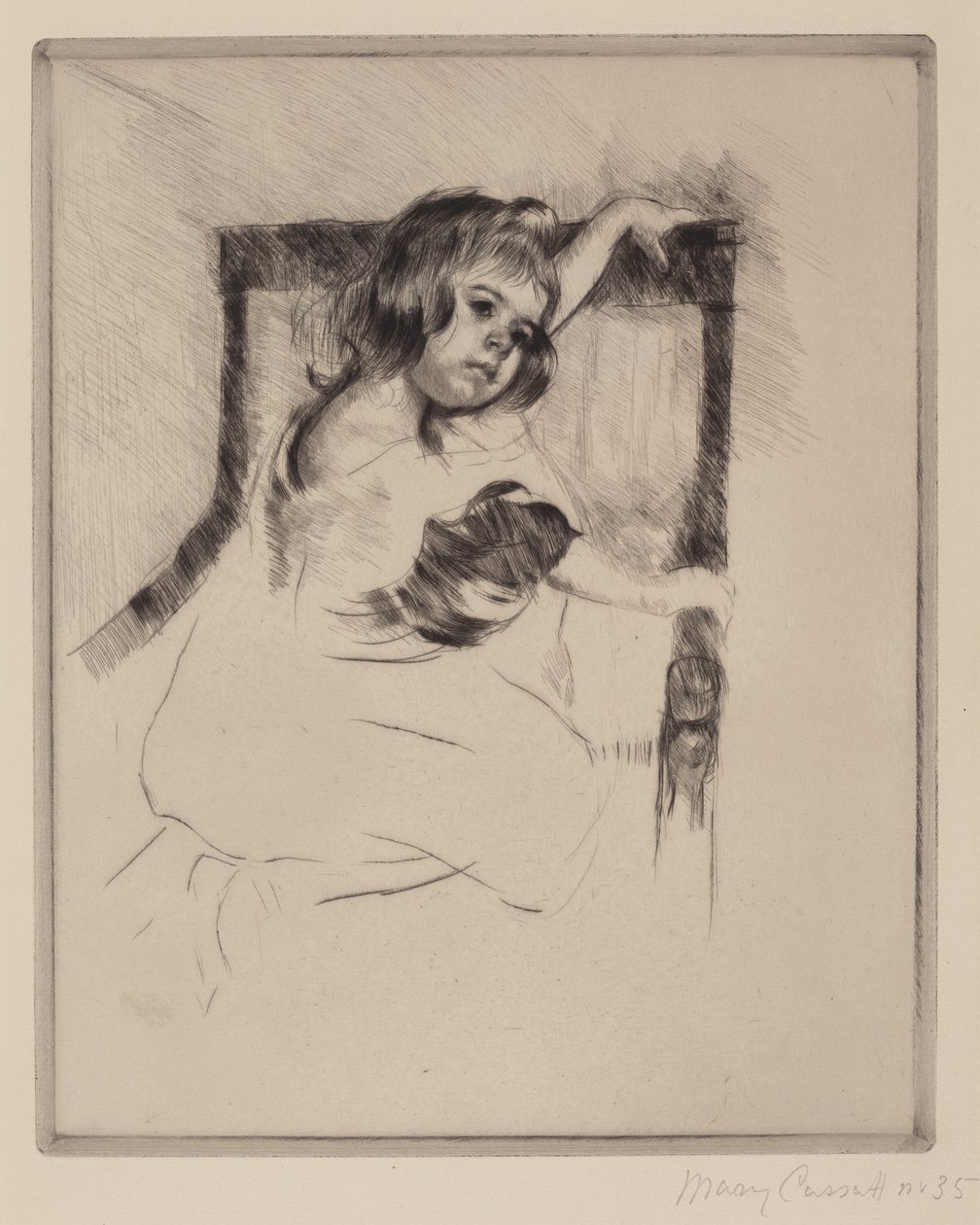 Klečící v křesle od Mary Cassatt