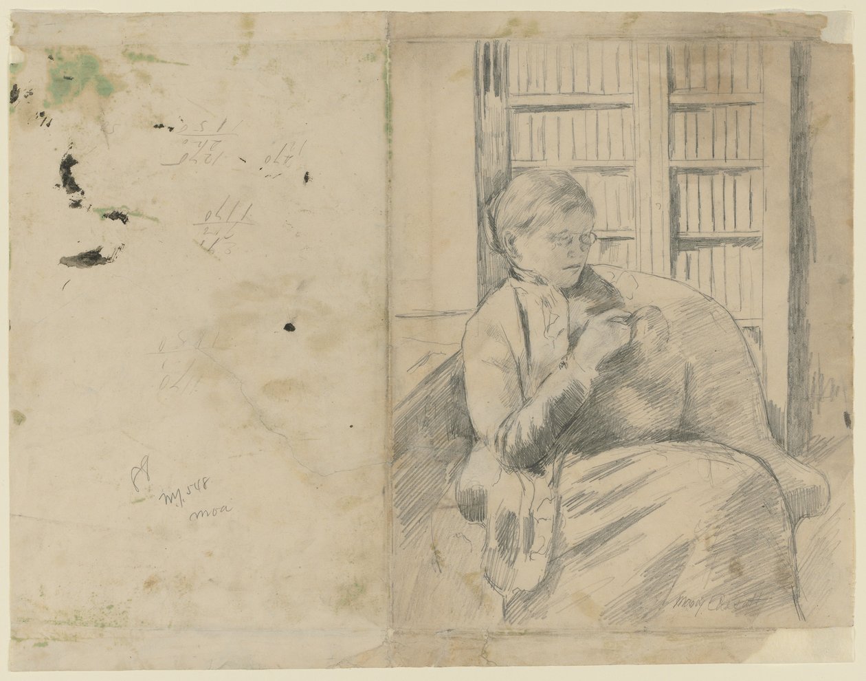 Knitting in the Library recto, Knitting in the Library verso, c. 1881. od Mary Cassatt