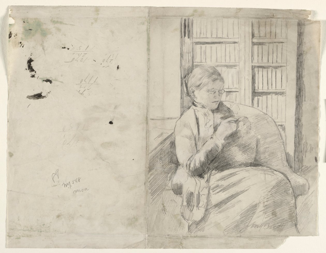 Pletení v knihovně recto, c. 1881. od Mary Cassatt