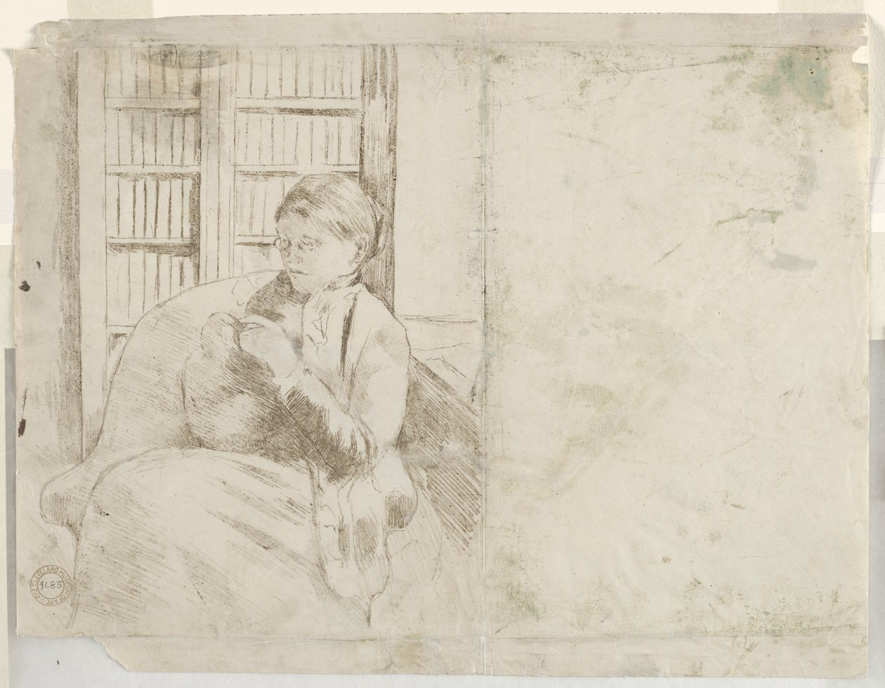 Pletení v knihovně verso, c. 1881. od Mary Cassatt