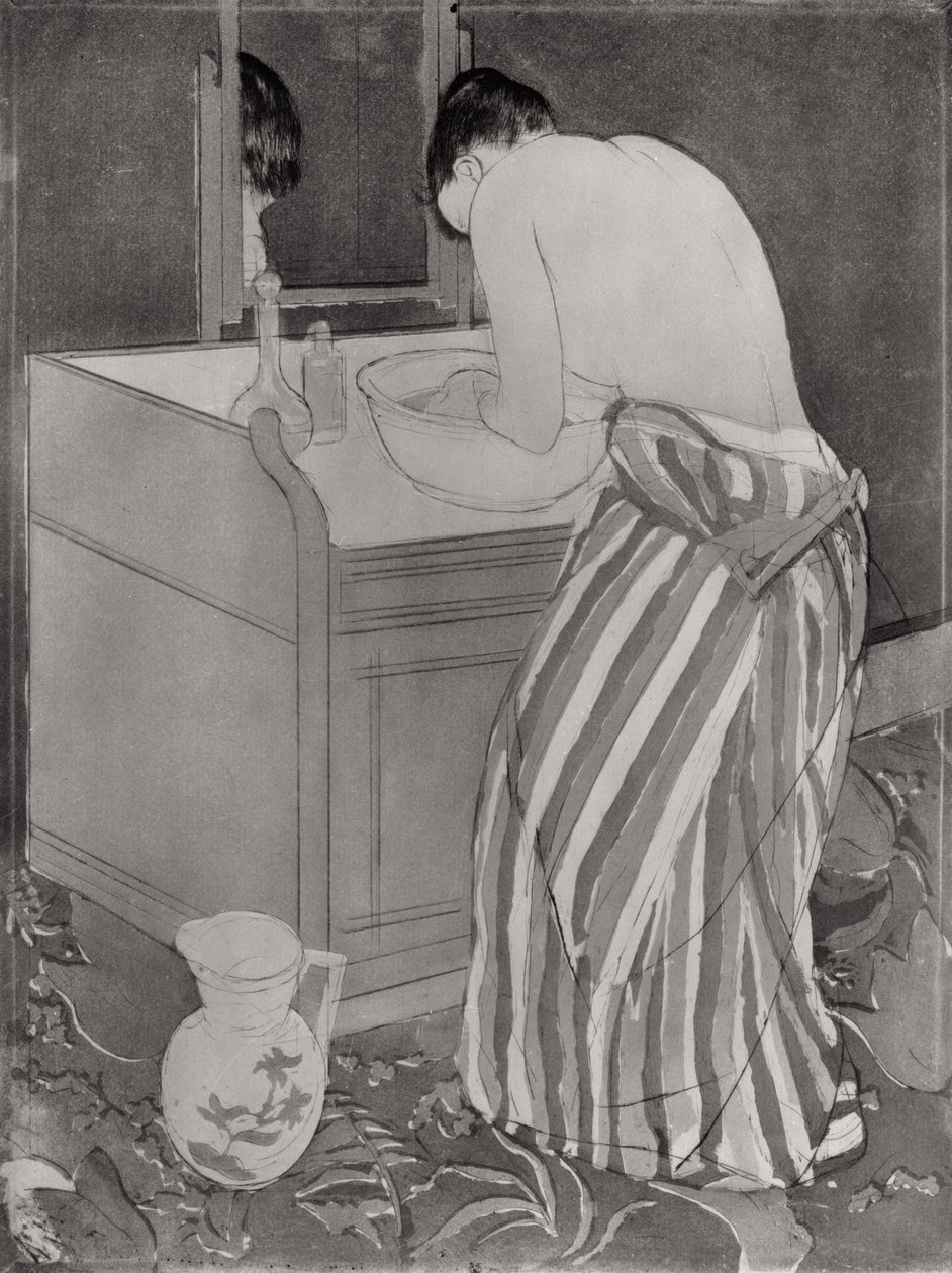 La Toilette, 1891 (suchá jehla a akvatinta na papíře) od Mary Cassatt