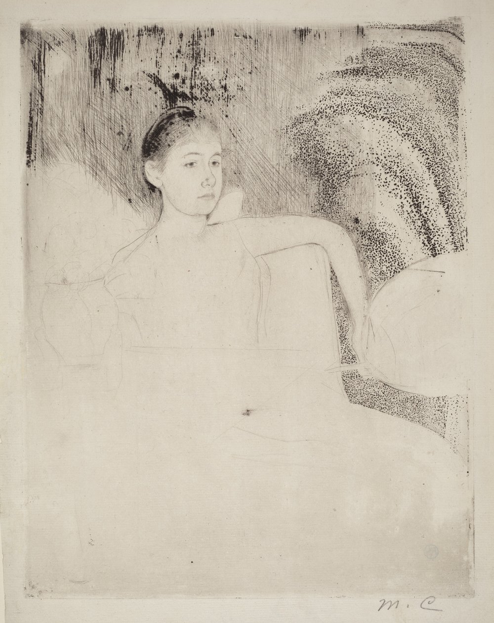 Mimi s japonským vějířem od Mary Cassatt