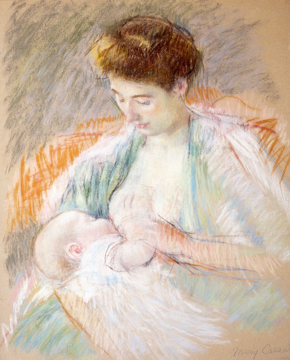 Matka Rose kojící své dítě, cca 1900 (pastel na papíře) od Mary Cassatt