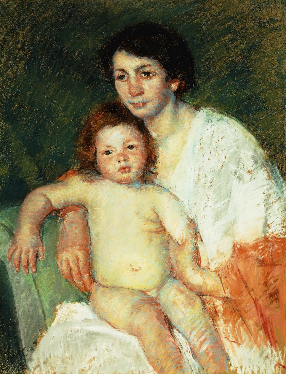 Nahé dítě na matčině klíně spočívající pravou paží na opěradle židle, 1913 od Mary Cassatt