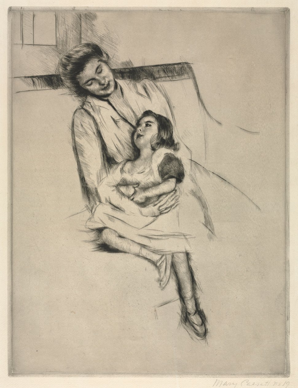 Reine a Margot sedí na pohovce, c. 1902. od Mary Cassatt
