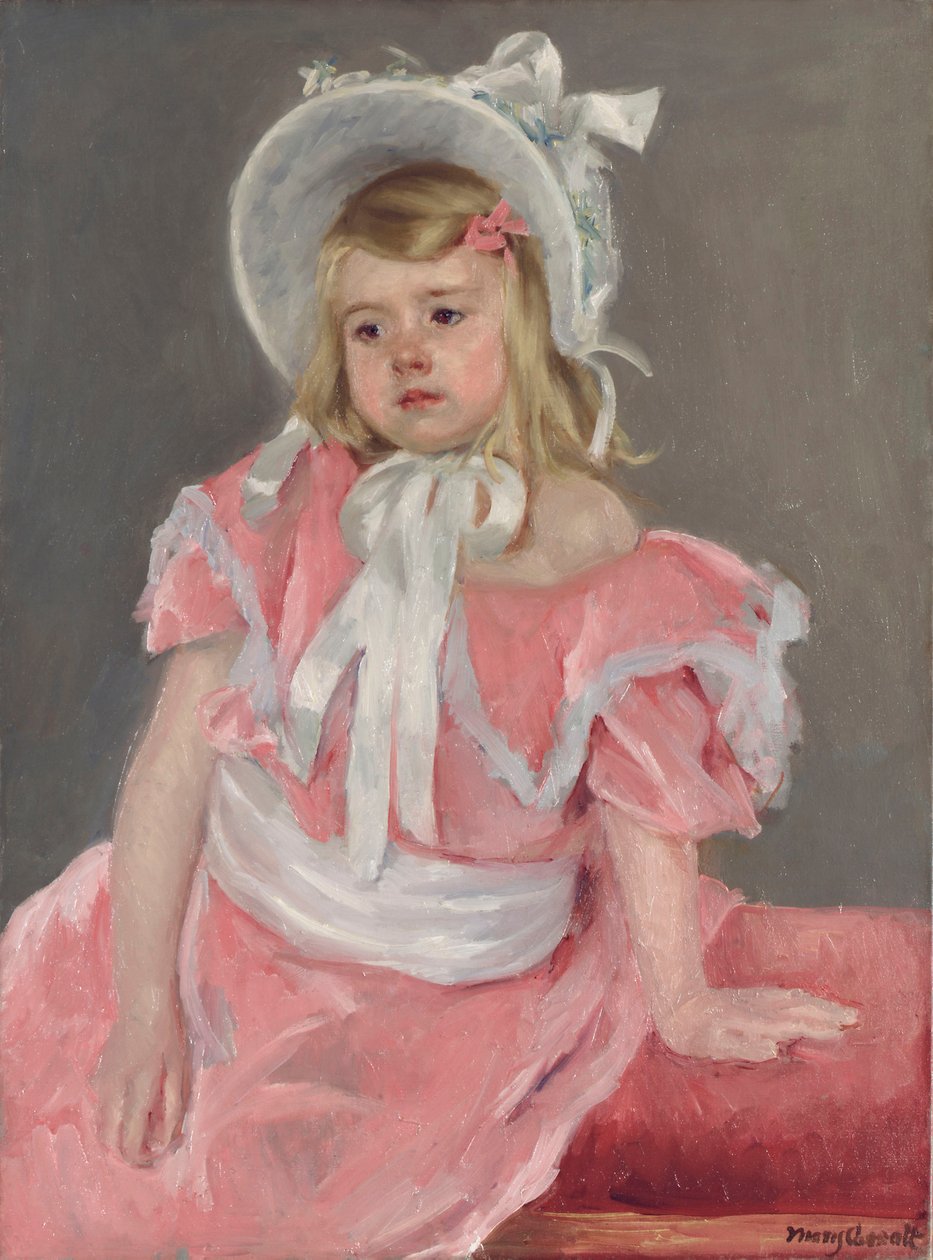 Sara sedí, opírá se o levou ruku od Mary Cassatt