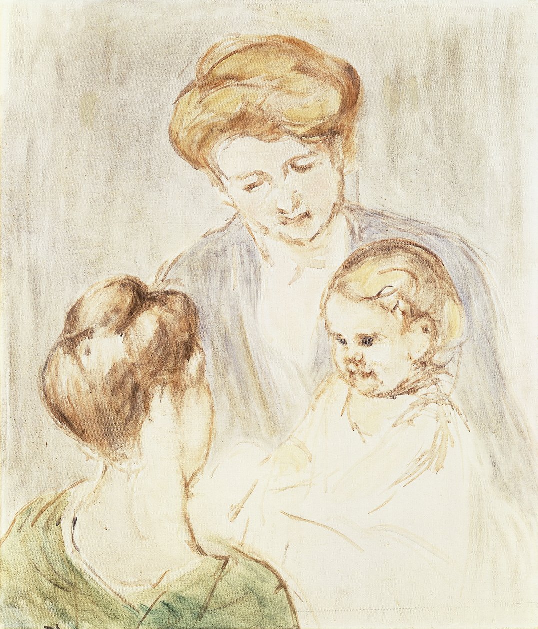 Usmívající se dítě se dvěma dívkami, od Mary Cassatt