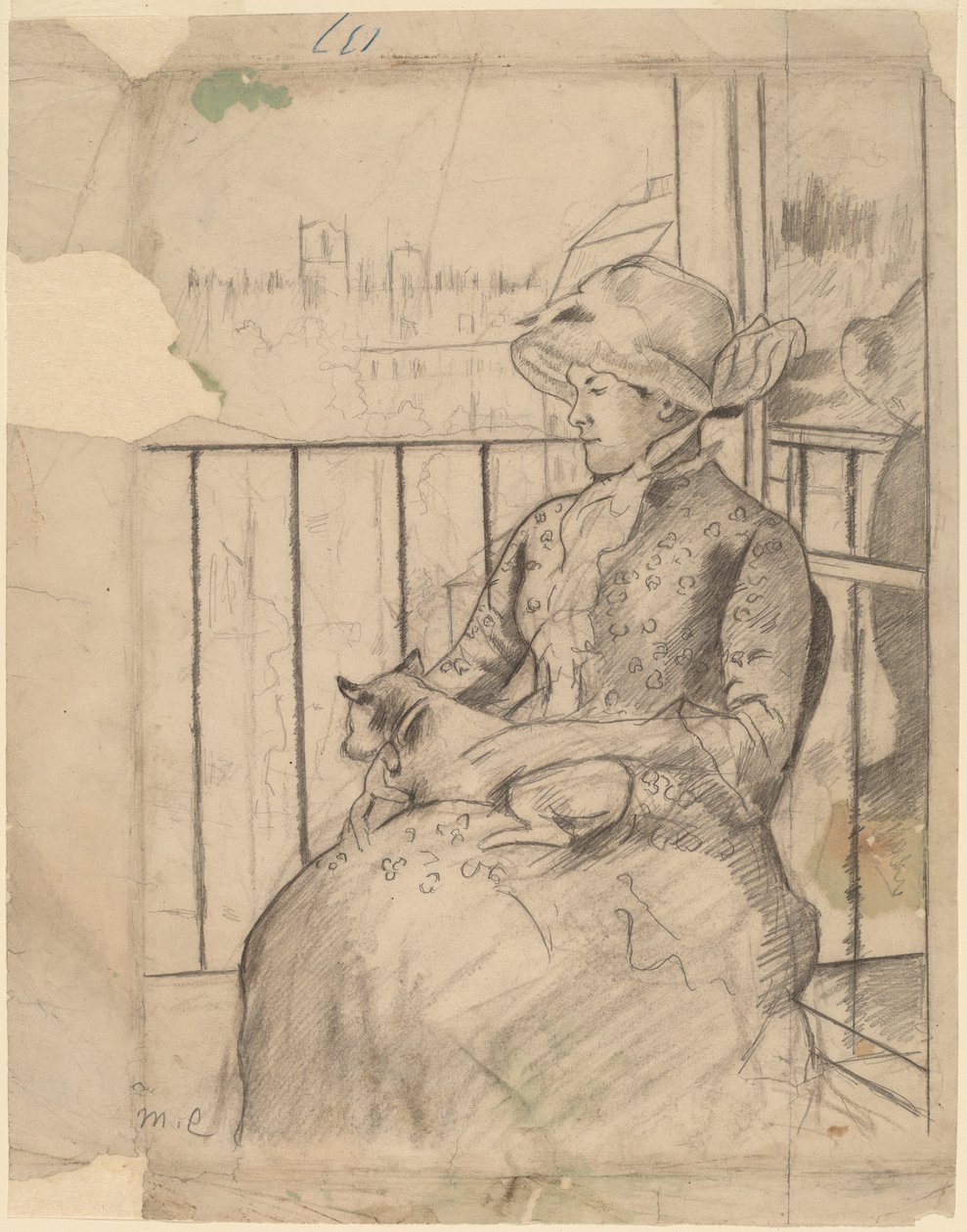 Susan na balkóně se psem [recto] od Mary Cassatt