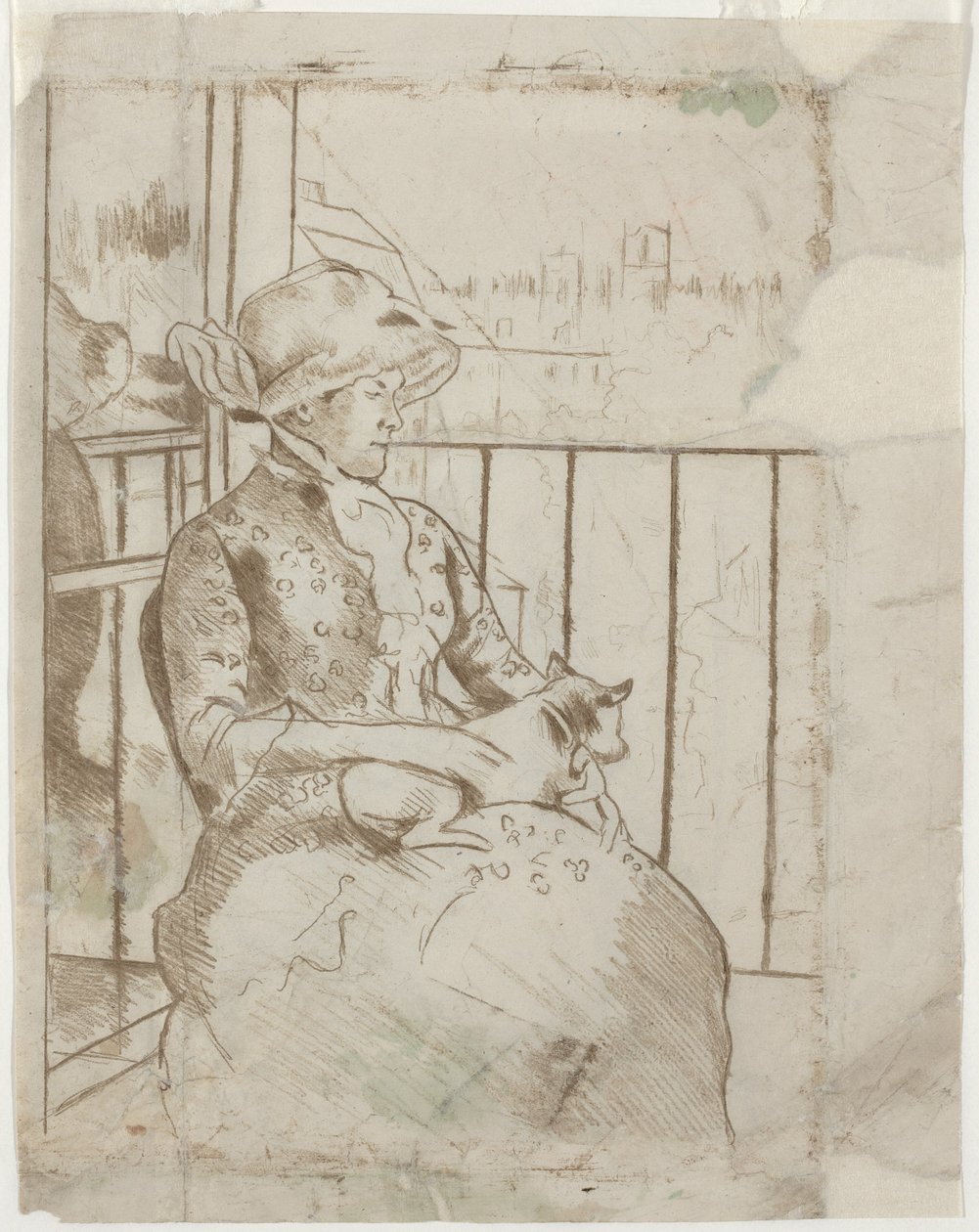 Susan na balkóně se psem [verso] od Mary Cassatt
