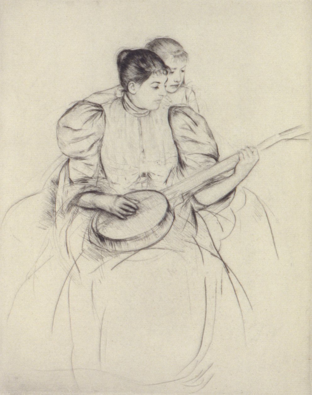 Lekce hry na banjo od Mary Cassatt
