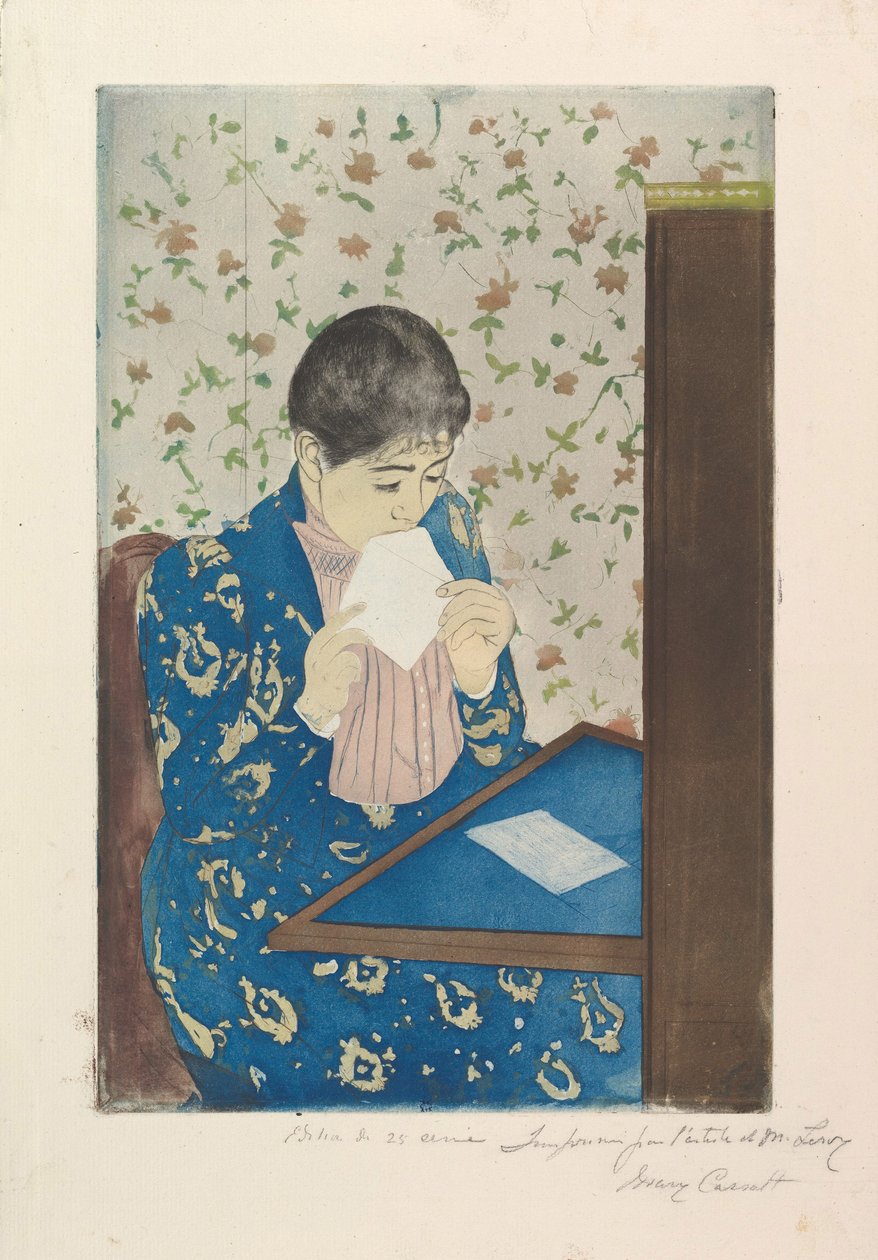The Letter, 1890-91 (suchá jehla a akvatinta, tištěné ze tří desek) od Mary Cassatt