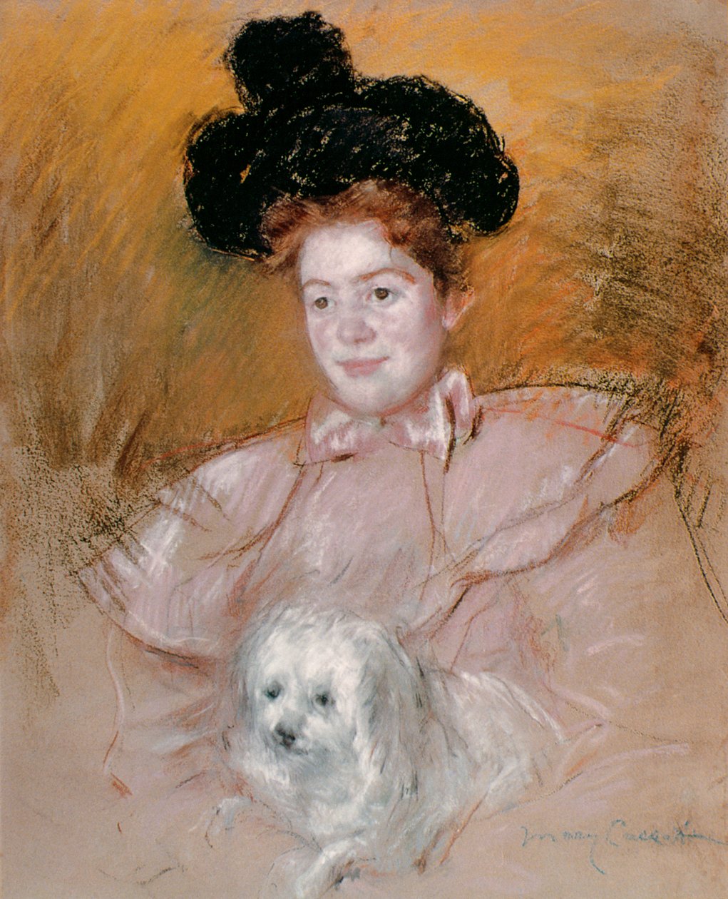 Žena držící psa (pastel na papíře) od Mary Cassatt