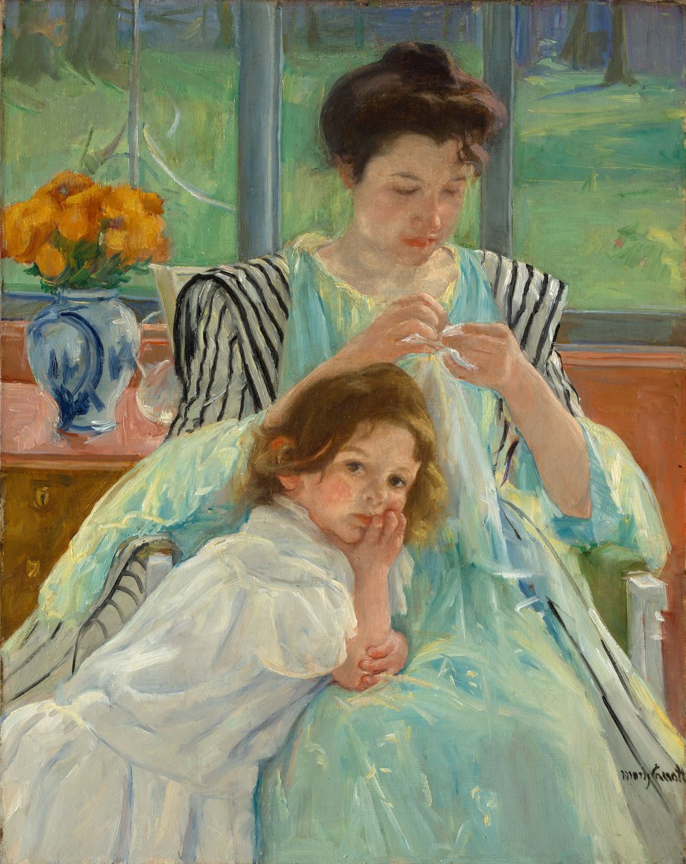 Mladá matka šití, 1900 od Mary Cassatt