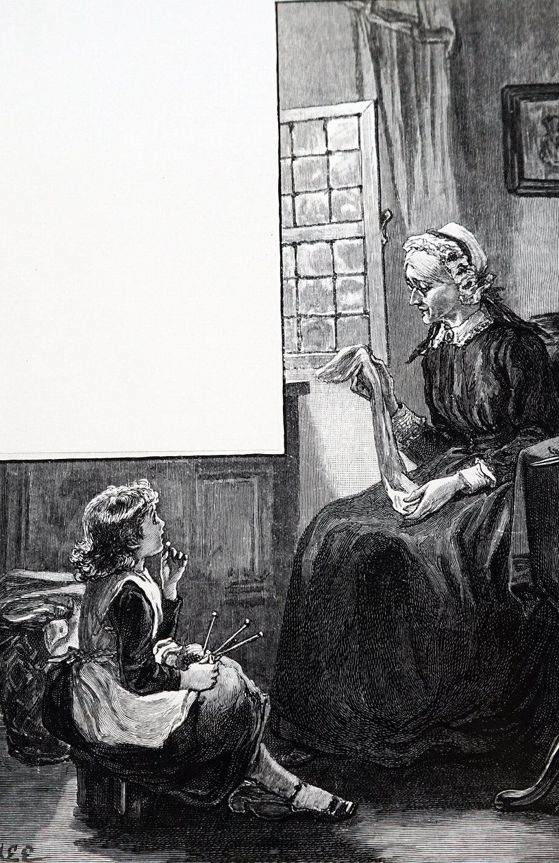 Babička zkoumající snahu dítěte při pletení od Mary Ellen Edwards