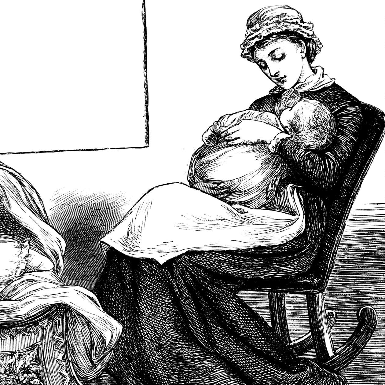 Matka, která se mazlila se svým dítětem, zatímco seděla na houpacím křesle od Mary Ellen Edwards
