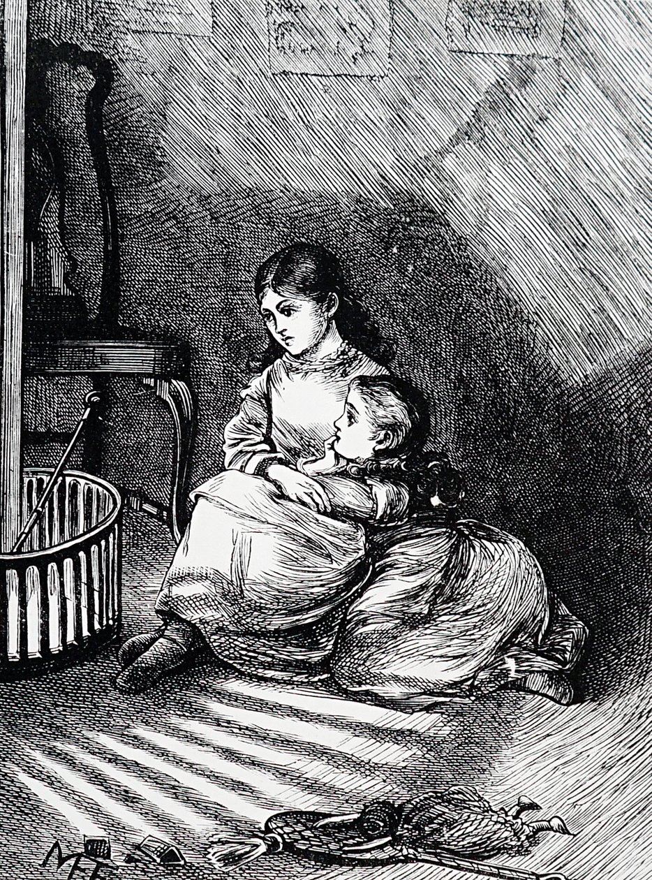 Děti sedí u krbu od Mary Ellen Edwards