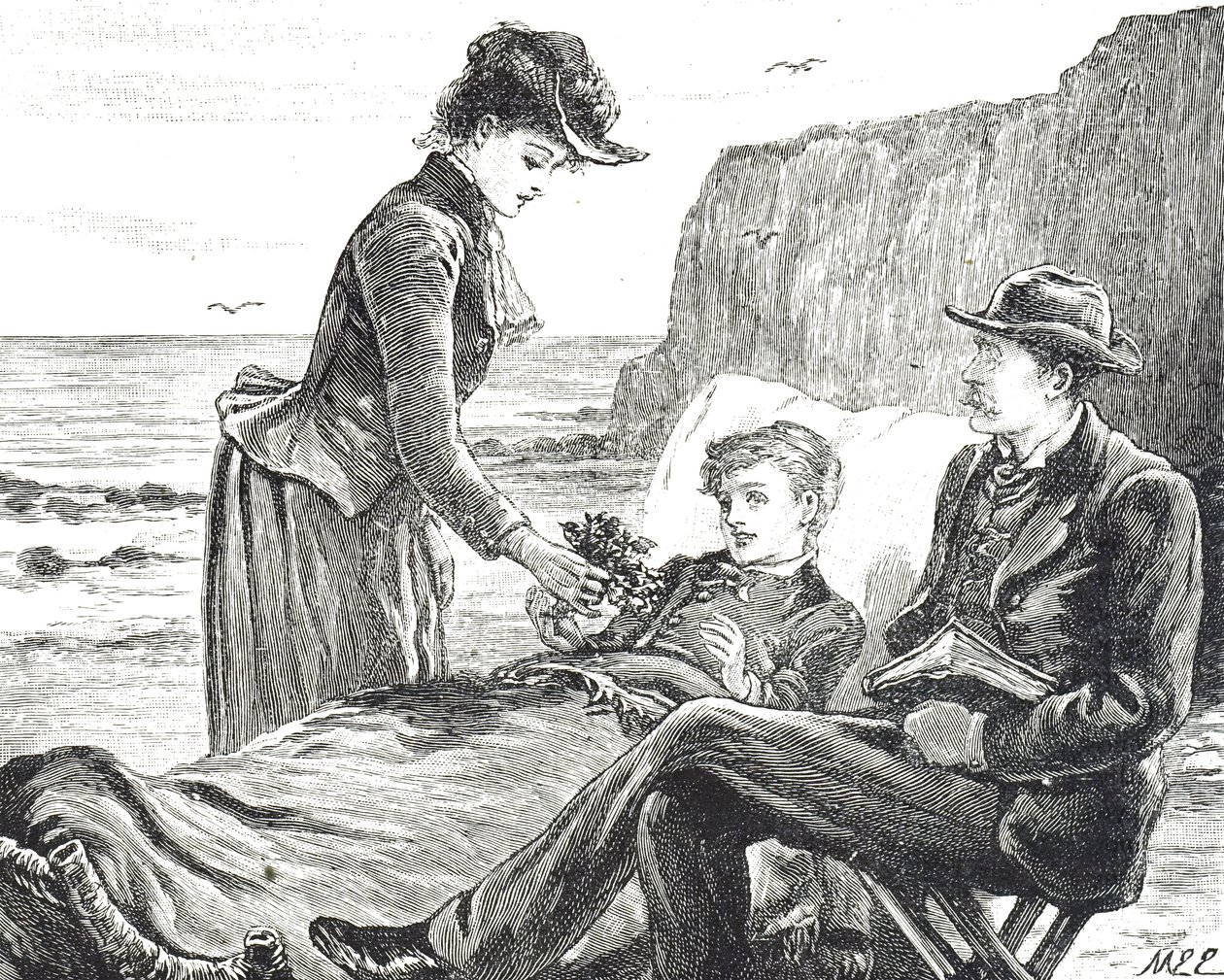 Rytina zobrazující mrzáckého chlapce u moře od Mary Ellen Edwards