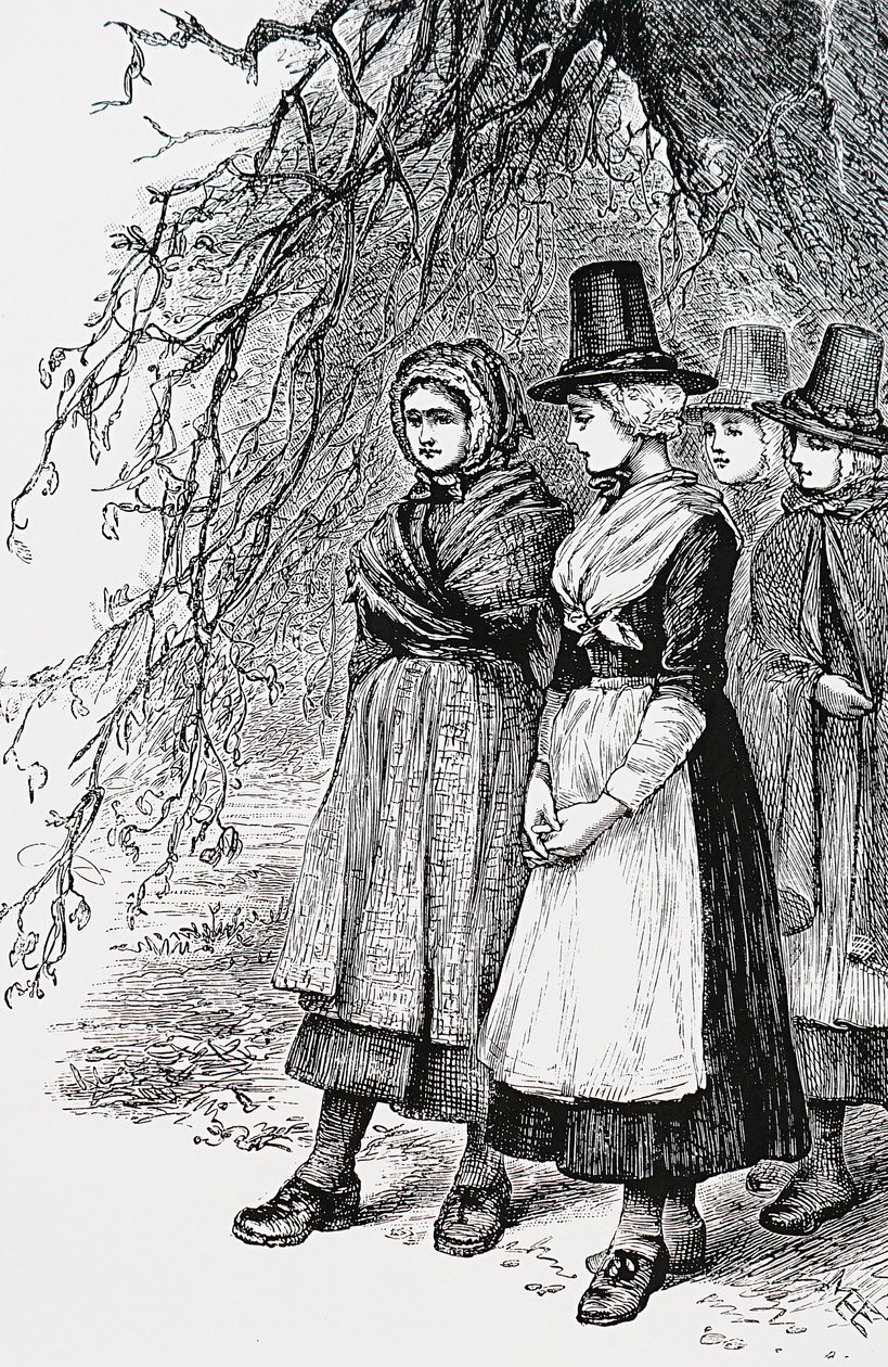 Velšské dívky na veletrhu Hollantide, veletrhu náboru, čekající na zasnoubení jako domácí služka od Mary Ellen Edwards