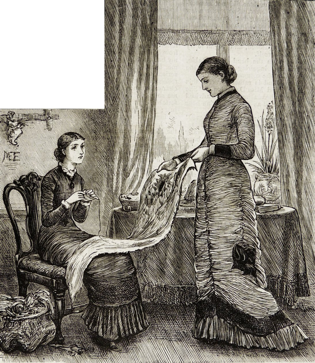 Mladá žena obdivuje výšivku svého přítele od Mary Ellen Edwards