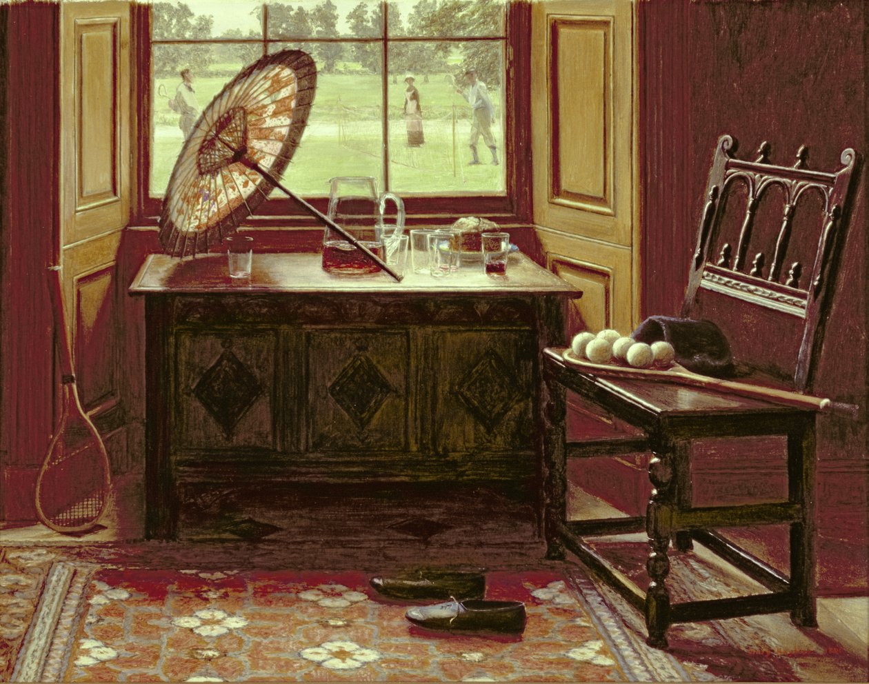 The Lawn Tennis Season, 1881 (olej na kartě) od Mary Hayllar