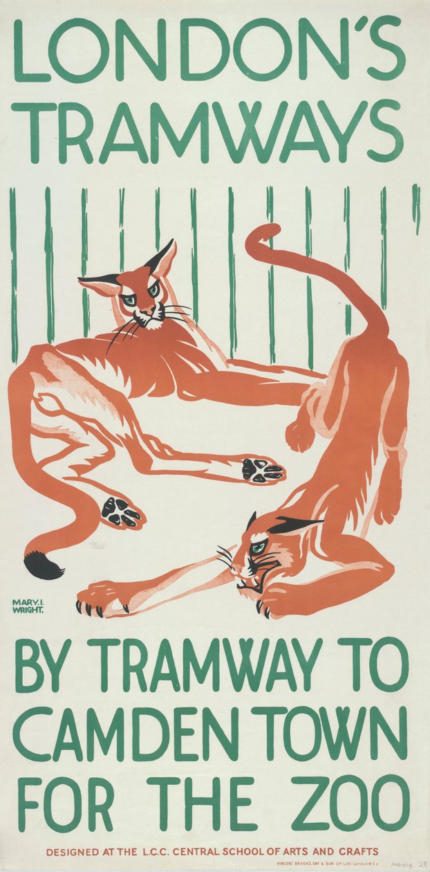 „Tramvají do Camden Town za Zoo“, plakát LCC Tramways London County Council, 1924 od Mary I Wright