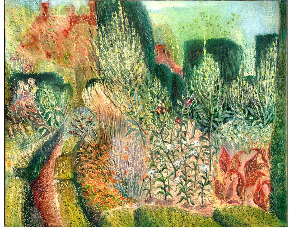 Great Dixter: Topiary and paths, 2003 (olej na palubě) od Mary Kuper