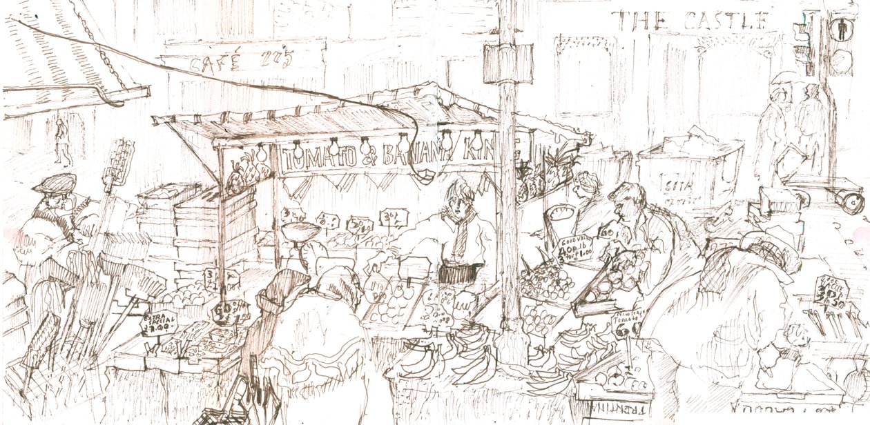 Portobello market, 2006 (pero a inkoust) od Mary Kuper